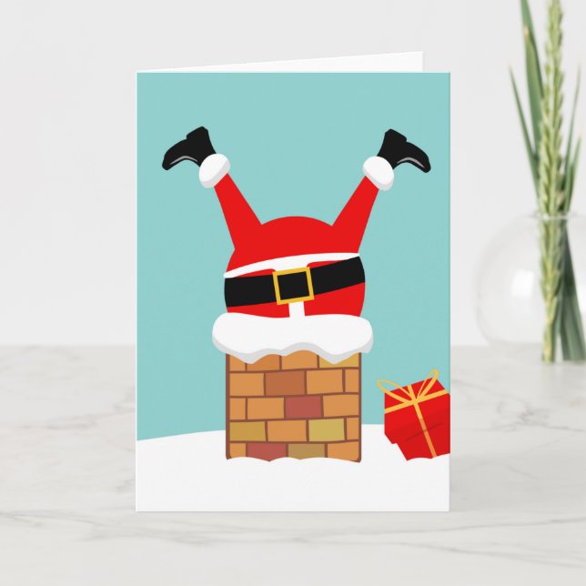 Tarjeta Santa Claus stuck in the chimney on the roof (Anverso)