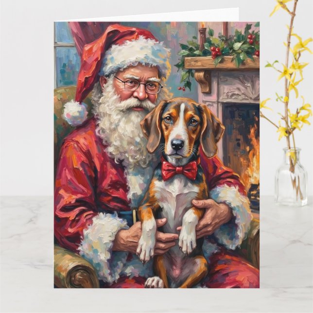 Tarjeta Santa Claus Treeing Walker Coonhound Christmas Art (flor amarilla)