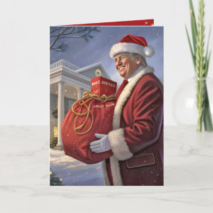 Tarjeta Santa Claus Trump con bolsa de regalo