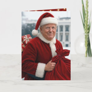 Tarjeta Santa Claus Trump con saco de regalo rojo