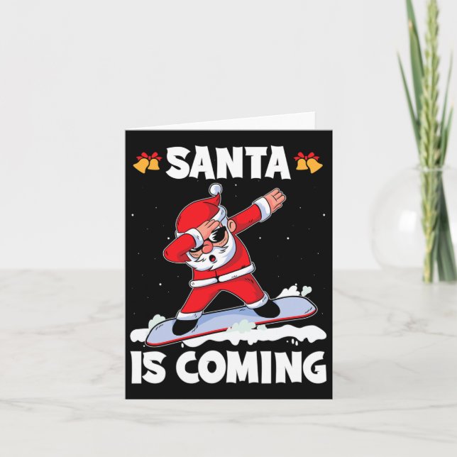 Tarjeta Santa Claus Viene Con Un Snowboard Xmas Santa Sno (Anverso)