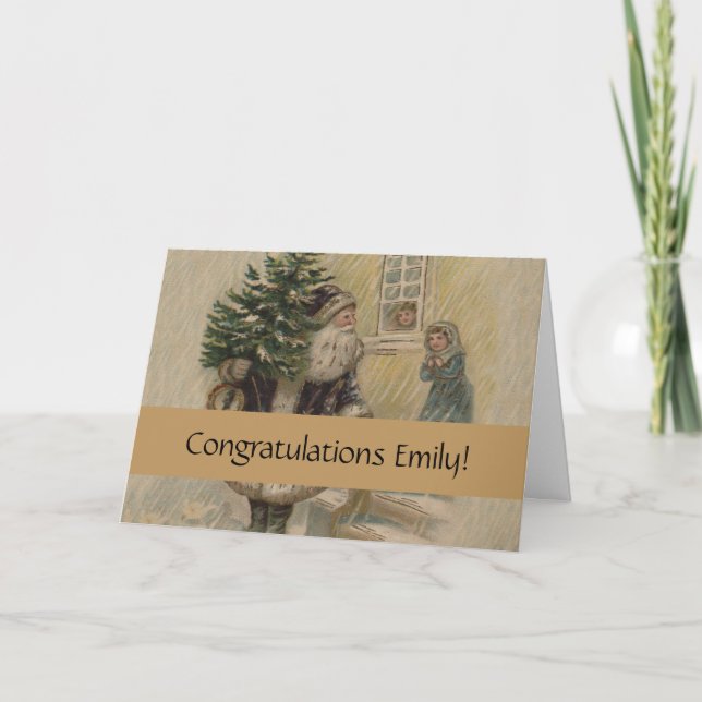 Tarjeta Santa Claus Vintage Nieve Árbol de Navidad (Anverso)