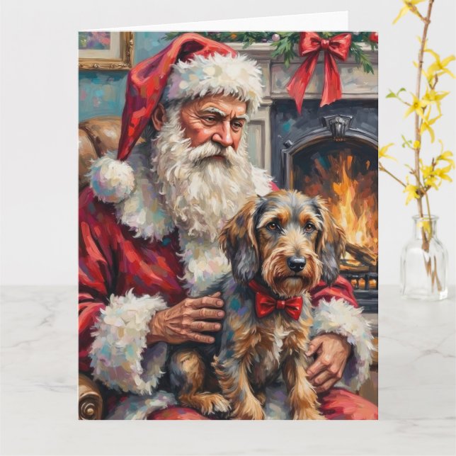 Tarjeta Santa Claus Wirehaired Pointing Griffon Christmas (flor amarilla)