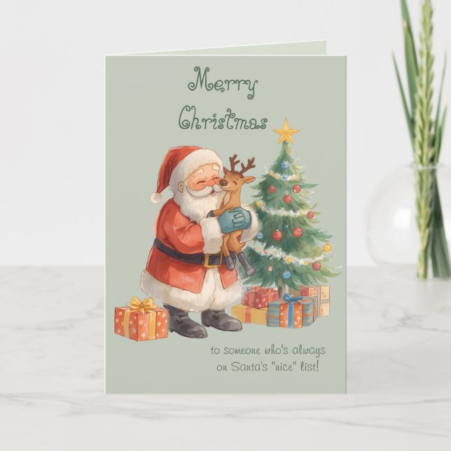 Tarjeta Santa Claus Wishes & whimsical Christmas Card (Anverso)