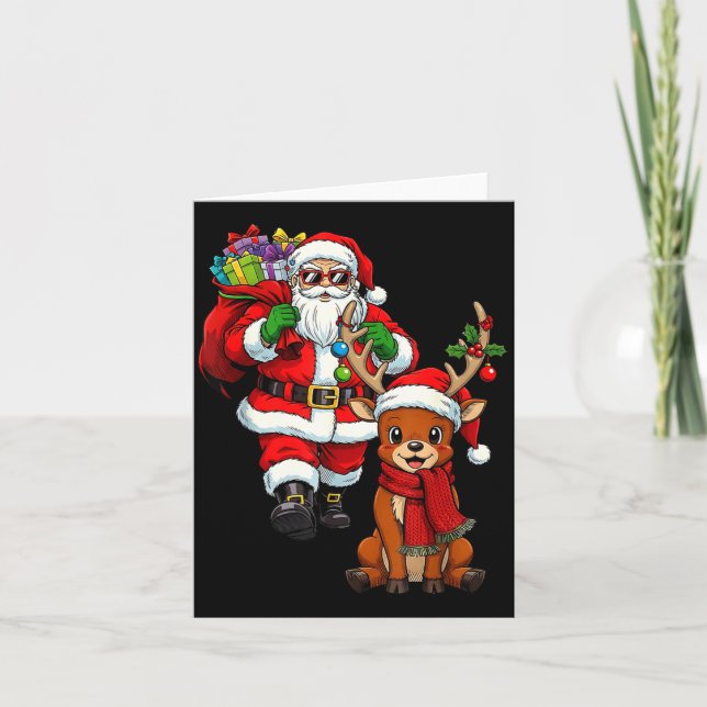 Tarjeta Santa Claus With Reindeer And Cool Christmas  (Anverso)