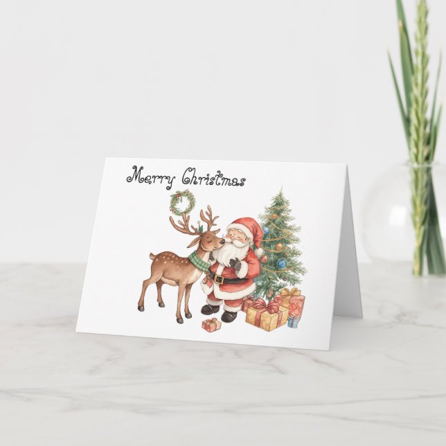 Tarjeta Santa Claus with reindeer whimsical Greeting Card (Anverso)