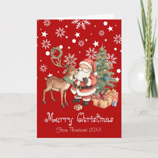 Tarjeta Santa Claus with reindeer whimsical Greeting Card (Anverso)
