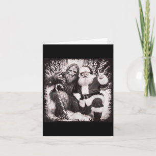 Tarjeta Santa Claus y Sasquatch Bigfoot Divertida Alegre N