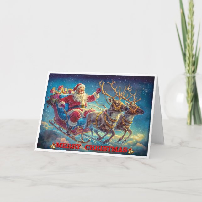 Tarjeta Santa Claus y sus renos (Anverso)