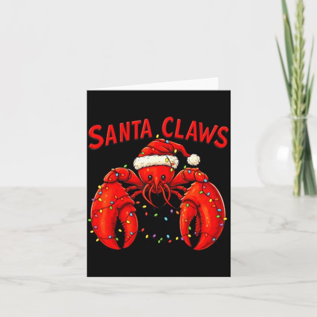 Tarjeta Santa Claws Funny Christmas Lobster With Lights  (Anverso)
