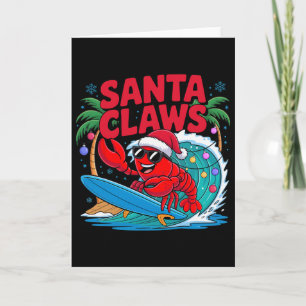 Tarjeta Santa Claws Langosta Divertida De Navidad Con Palm