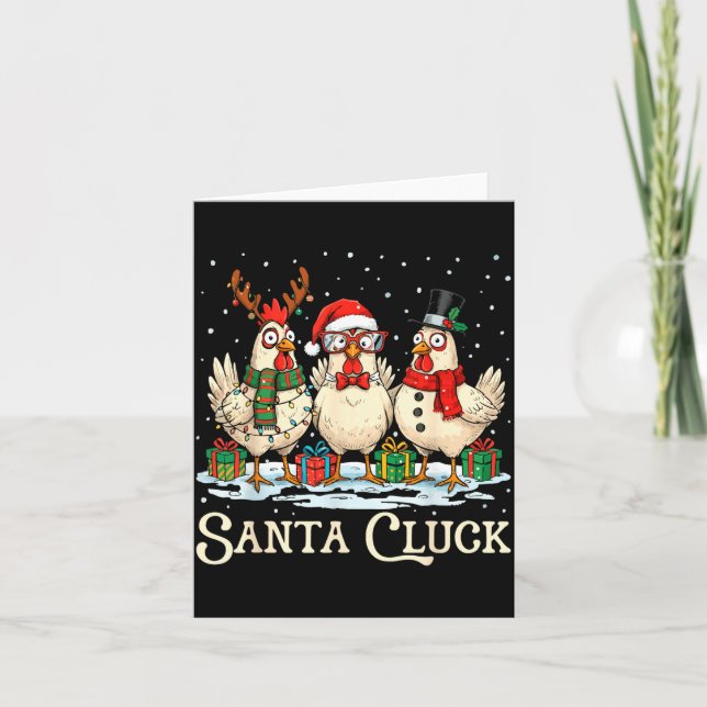 Tarjeta Santa Cluck Chicken Christmas Farm Animal Funny  (Anverso)