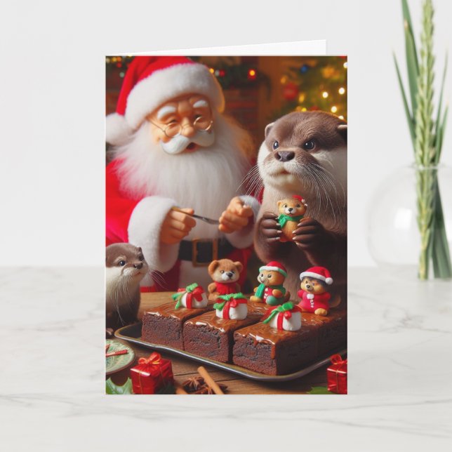 Tarjeta Santa con nutrias y Navidades dulces (Anverso)