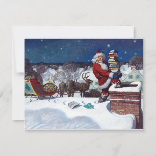 Tarjeta Santa con trineo lleno de libros