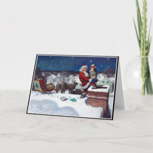 Tarjeta Santa con trineo lleno de libros
