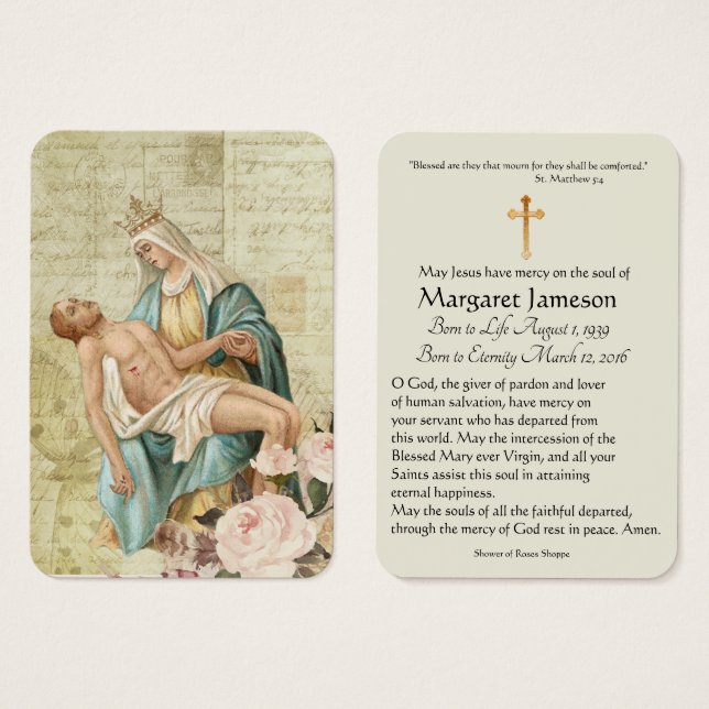 Tarjeta santa conmemorativa fúnebre católica del (Anverso y reverso)