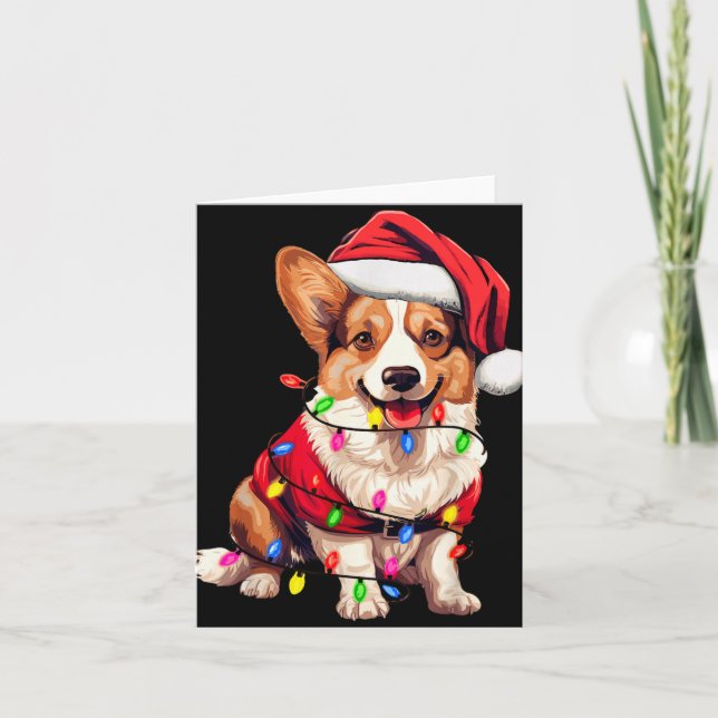 Tarjeta Santa Corgi Dog Christmas Lights Xmas Pajama Dog L (Anverso)