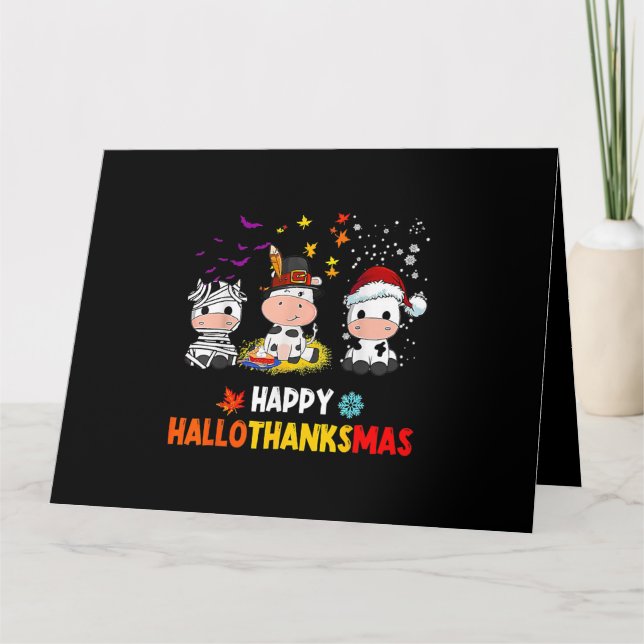 Tarjeta Santa Cow Happy Hallothanksmas Halloween Thanksgiv (Anverso)