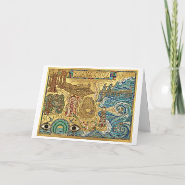 Tarjeta Santa Cruz California Mosaic Map Boardwalk Beach (Anverso)