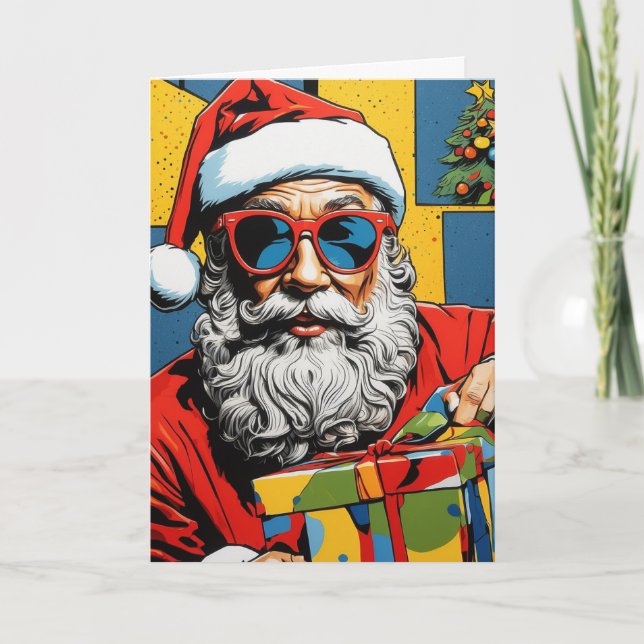 Tarjeta Santa de arte pop | Navidades personalizad (Anverso)