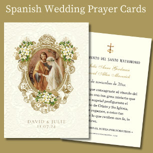Tarjeta Santa de Boda Floral Dorada Española