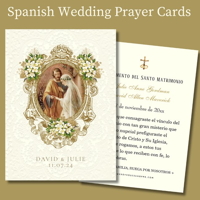 Tarjeta Santa de Boda Floral Dorada Española (Subido por el creador)