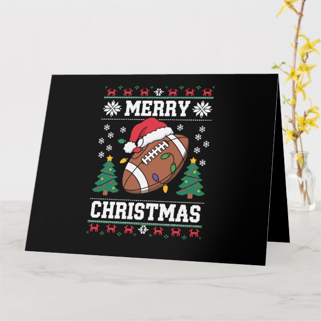 Tarjeta Santa de estilo suéter feo de Navidad fútbol ameri (flor amarilla)