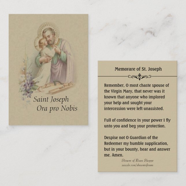 Tarjeta santa de Jesús Memorare del niño de San (Anverso / Reverso)