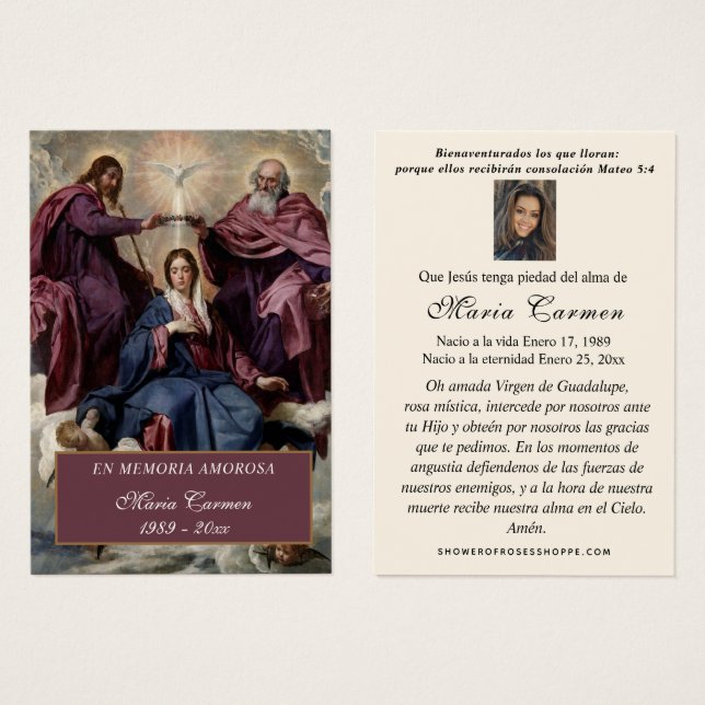 Tarjeta Santa de la Oración Española Funeral Catól (Anverso y reverso)