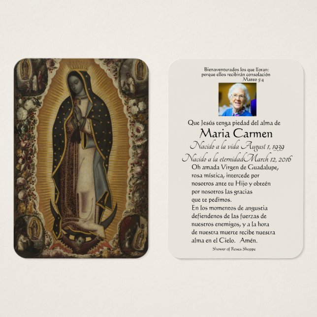 Tarjeta Santa de la Oración Funeral de Guadalupe M (Anverso y reverso)