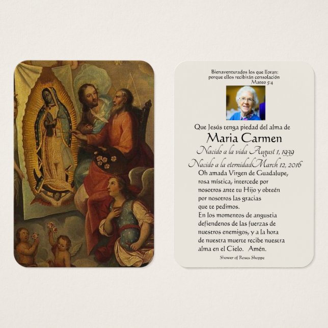 Tarjeta Santa de la Oración Funeral de Guadalupe M (Anverso y reverso)