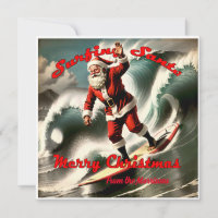 Santa de Surfing Retro en un Navidad de estilo vin