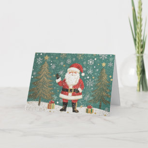 Tarjeta Santa de Turquesa y Oro con copos de nieve