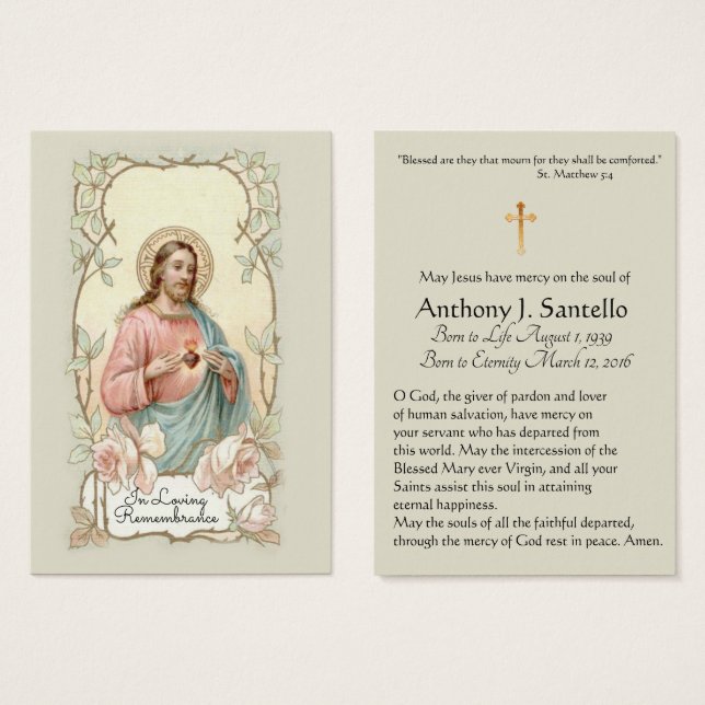 Tarjeta Santa del Corazón Sagrado Católico Memoria (Anverso y reverso)
