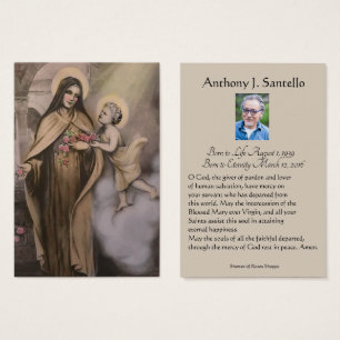 Tarjeta santa del rezo conmemorativo fúnebre del