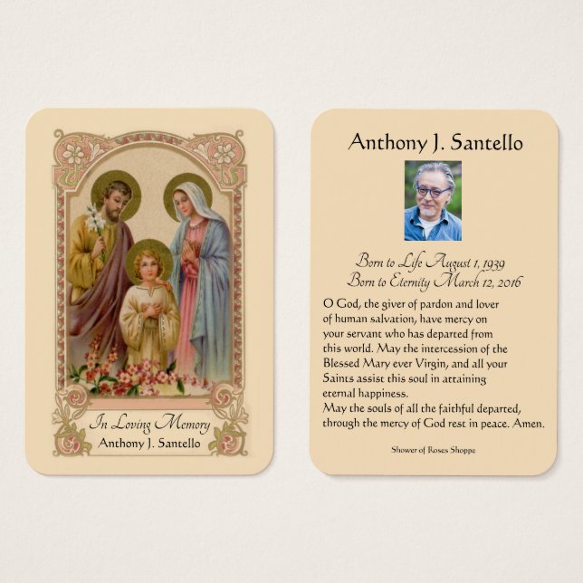 Tarjeta santa del rezo fúnebre santo católico de (Anverso y reverso)