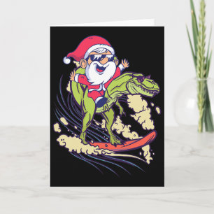 Tarjeta Santa Dinosaurio Surfing T-rex Dino Verano Navidad
