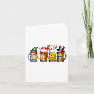 Tarjeta Santa divertido bebiendo cerveza de Navidad Luces