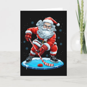 Tarjeta Santa divertido de Navidad jugando hockey sobre hi