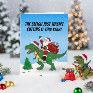 Tarjeta Santa divertido montando T-Rex en Navidad