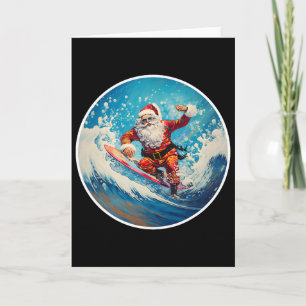 Tarjeta Santa Divertido Montando Una Tabla De Surf Navidad