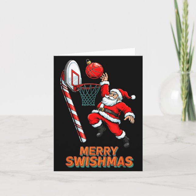 Tarjeta Santa Dunking Merry Swishmas Basketball Christmas  (Anverso)