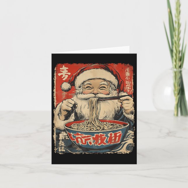Tarjeta Santa Eating Ramen Noodles Ukiyo-e Insred Christma (Anverso)