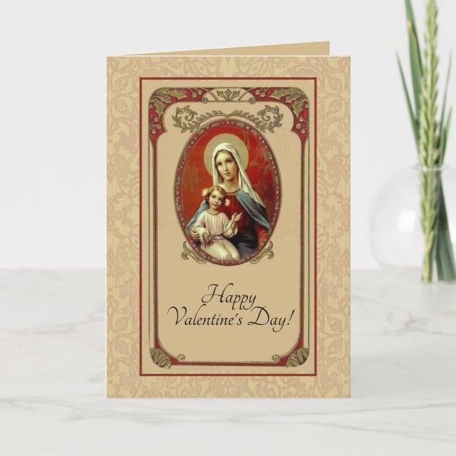 Tarjeta Santa El día de San Valentín Bendita Virgen María  (Anverso)