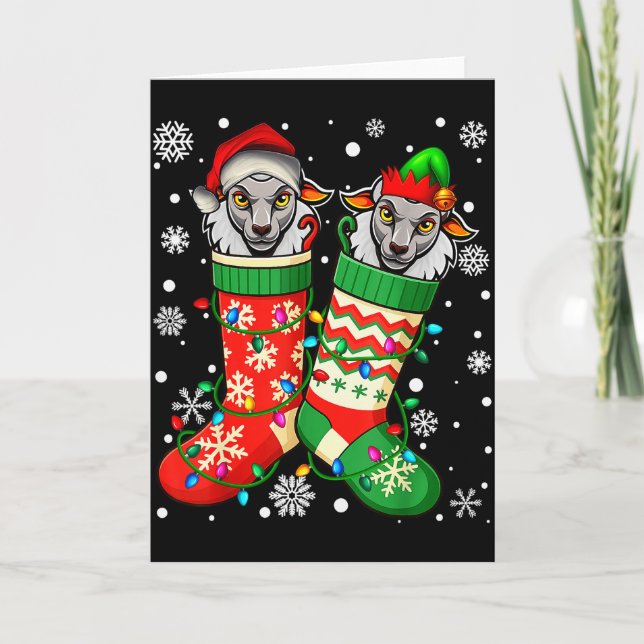 Tarjeta Santa Elf Sheep Animal In Christmas Socks Men Wome (Anverso)