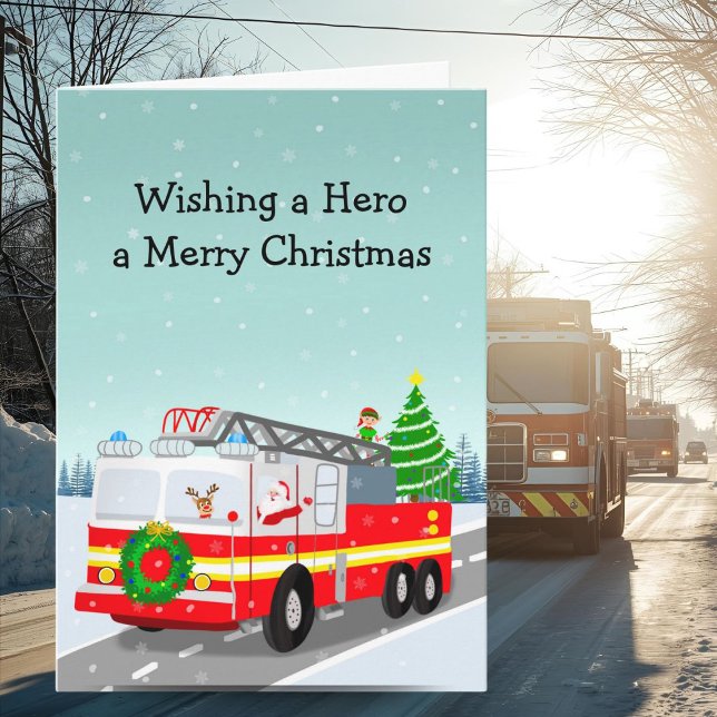 Tarjeta Santa en camión de bomberos héroe de la Navidad (Subido por el creador)