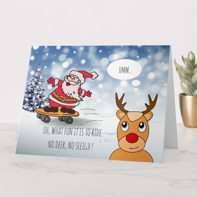 Tarjeta Santa en el patinaje invierno divertido de renos (Planta pequeña)