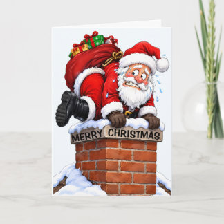 Tarjeta Santa en la chimenea de Navidad