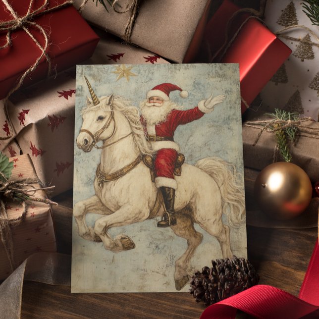 Tarjeta Santa en las vacaciones de Navidad unicornio (Subido por el creador)