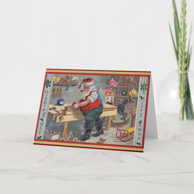 Tarjeta Santa en su taller, Feliz Navidad, (Anverso)